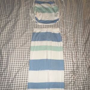 Sabo Skirt Blue and White Striped Set